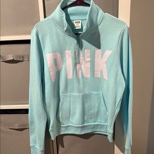 PINK Victoria's Secret Women's Light Blue Half-Zip Sweater